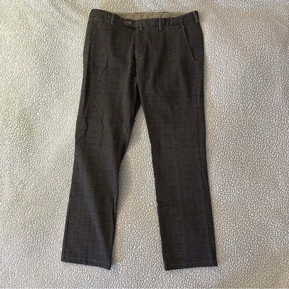 boggi milano Italian men's pants, easy-formal, SZ 33/28 in US, gray plaid